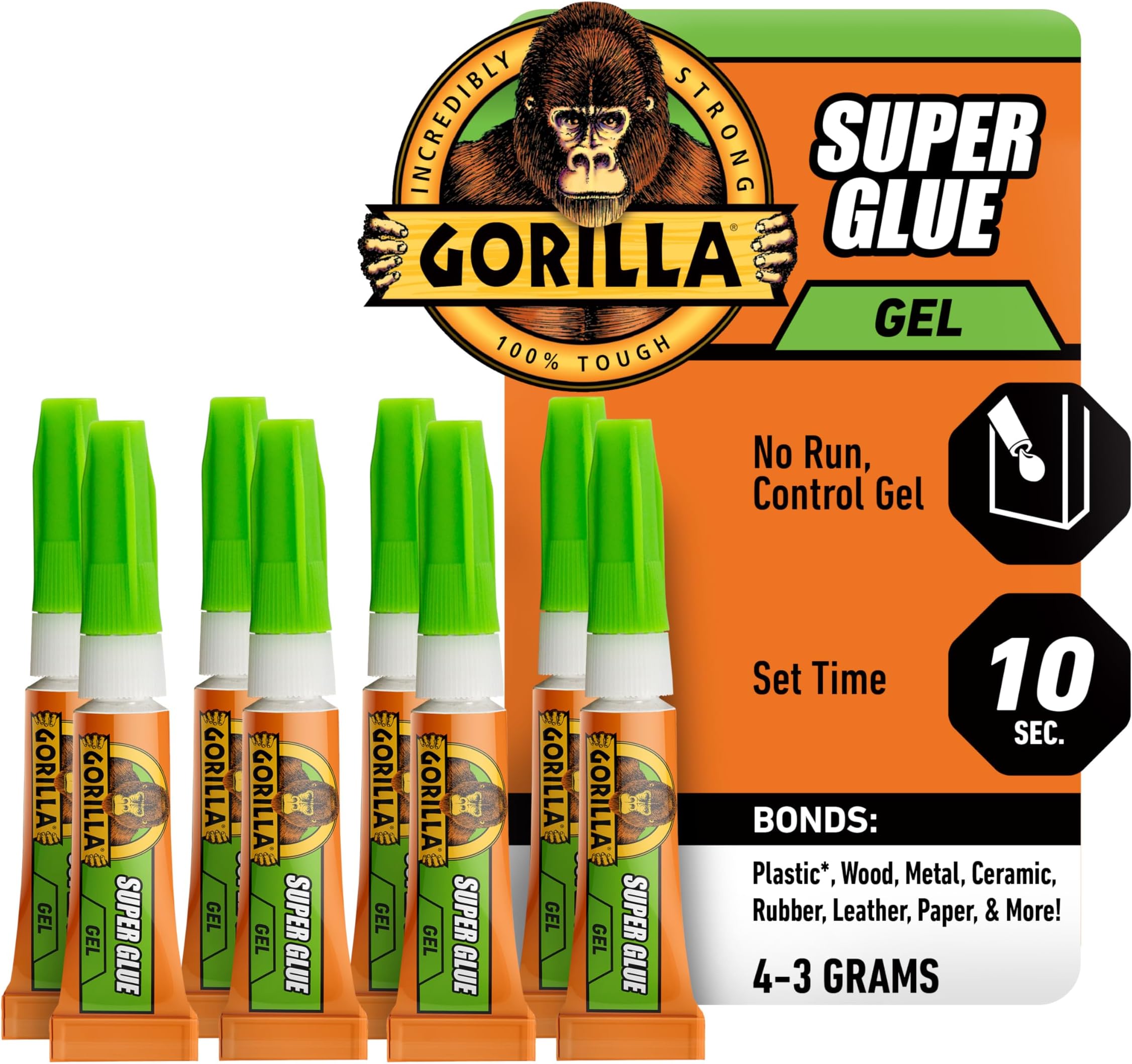 Super Glue, Fast‑Setting, Impact‑Tough All‑Purpose Adhesive with Anti-Clog Cap, 4-3 g Tubes, (Pack of 1) - Clear