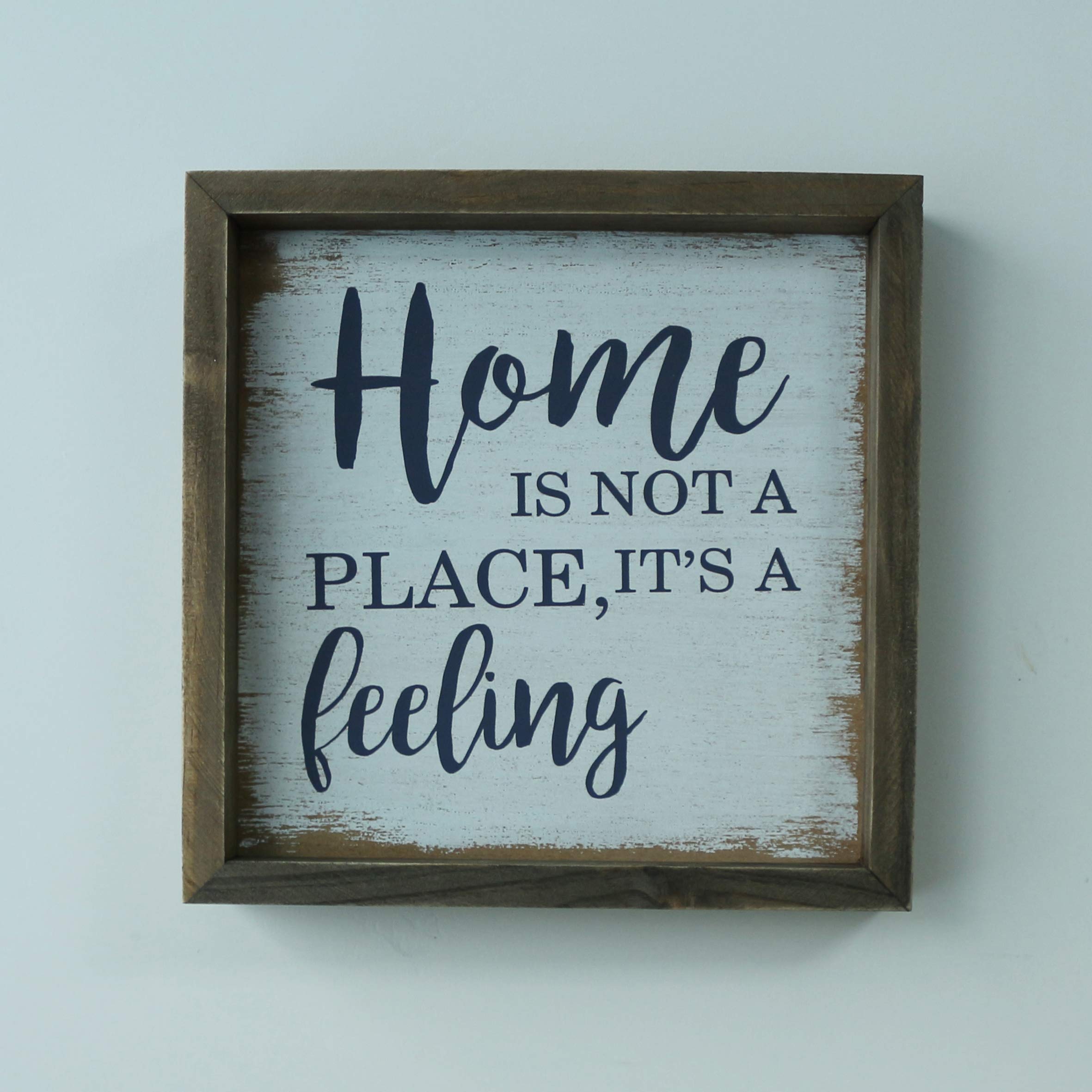CVHOMEDECO. Rustic Distressed Home is not a place, it’s a feeling Shadow Box Frame Wall Mounted Hanging Decor Art, 9-3/4 x 9-3/4 Inch