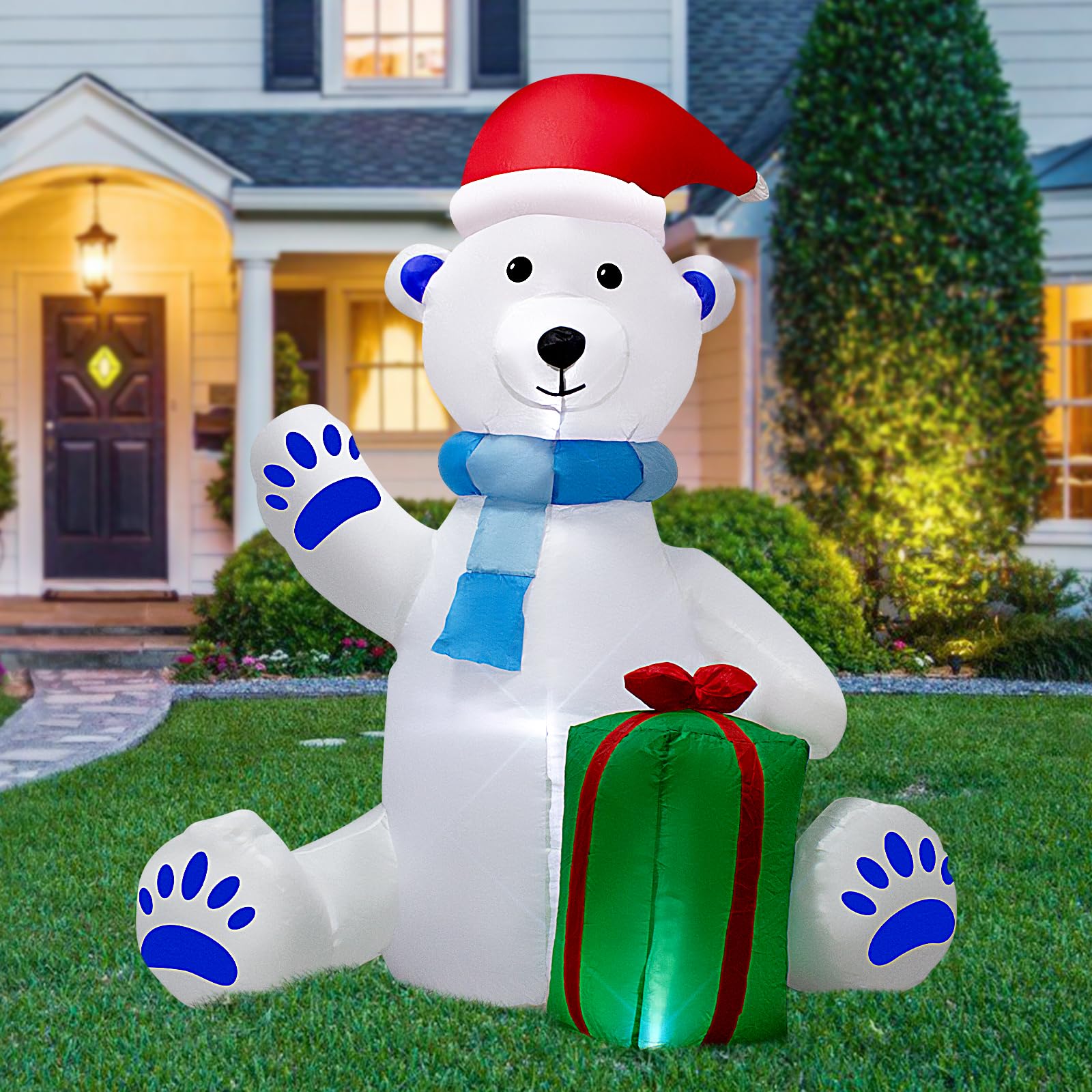 5Ft Christmas Inflatable Bear and Penguins in a Cup – Outdoor Holiday Decoration