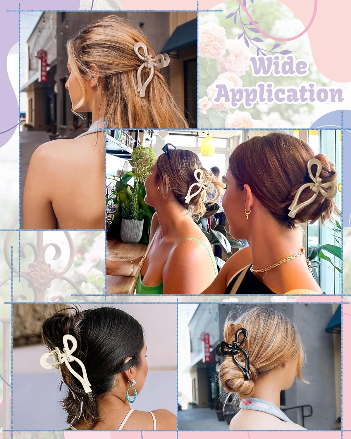 4 PCS Bow Hair Clips Bow Claw Clip for Women Nonslip Large Hair Claw Clips for Thin and Thick Hair Strong Hold Hair Bows (Black White Brown Pink)