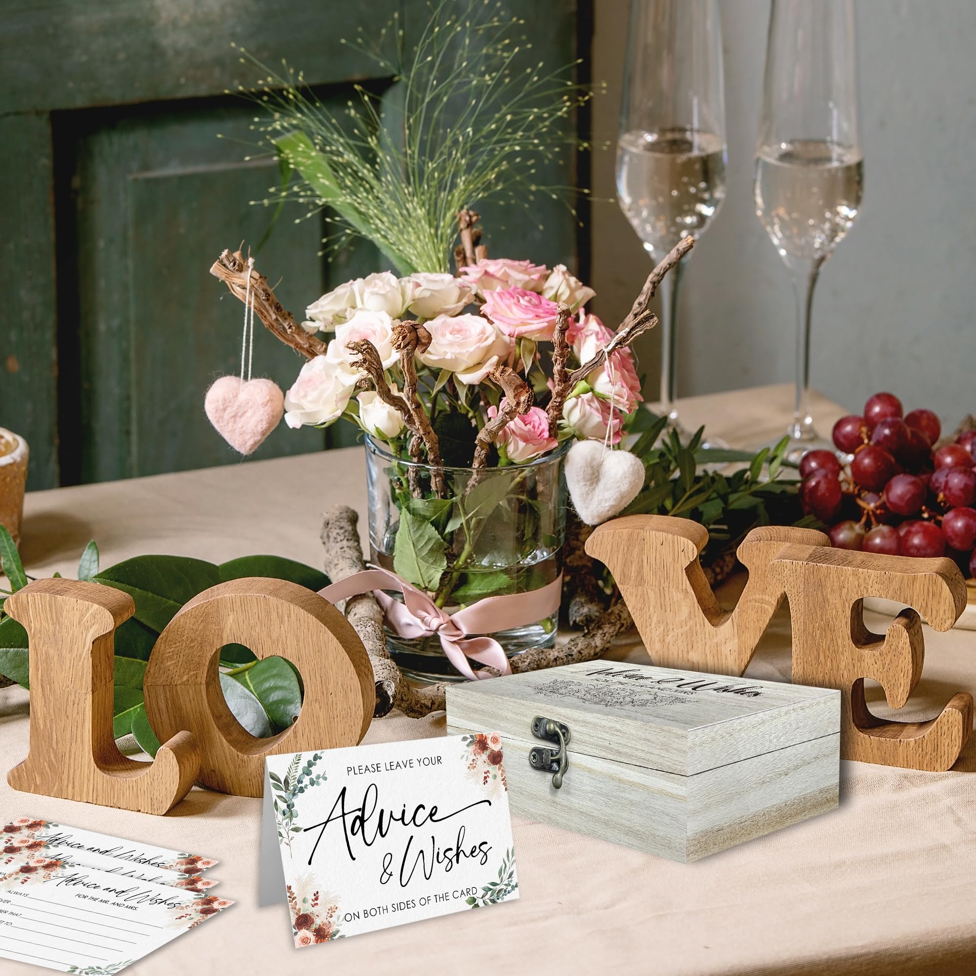 Wedding Advice Cards - Boho Flowers Set with Wooden Box -4