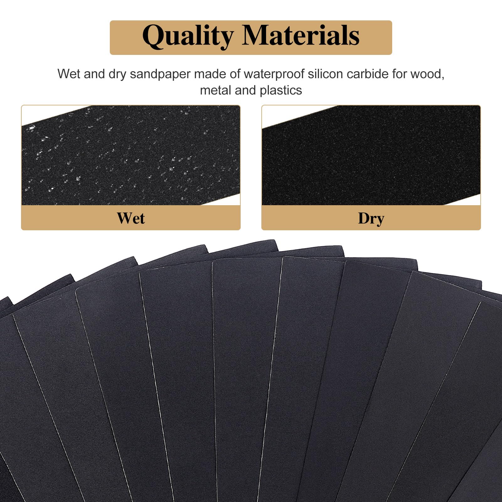 12 PCS Wet & Dry Sandpaper Sheets - 400 To 1500 Grit, 3.5x9 Inch, Silicon Carbide For Wood, Metal, Automotive-928772