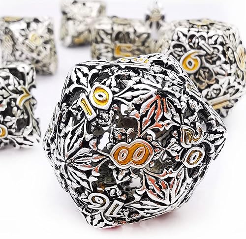 Miniatura 10 de HAOMEJA Juego de 7 dados de flores de metal hueco DND Juego de dados para juegos de rol D&D Calabozos y Dragones Flor Azul