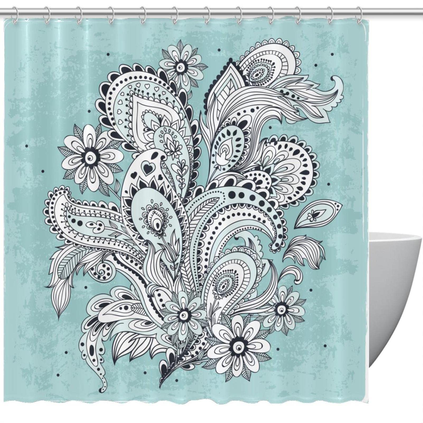 Rideau de douche rétro bohémien floral bleu imperméable coloré 183x183