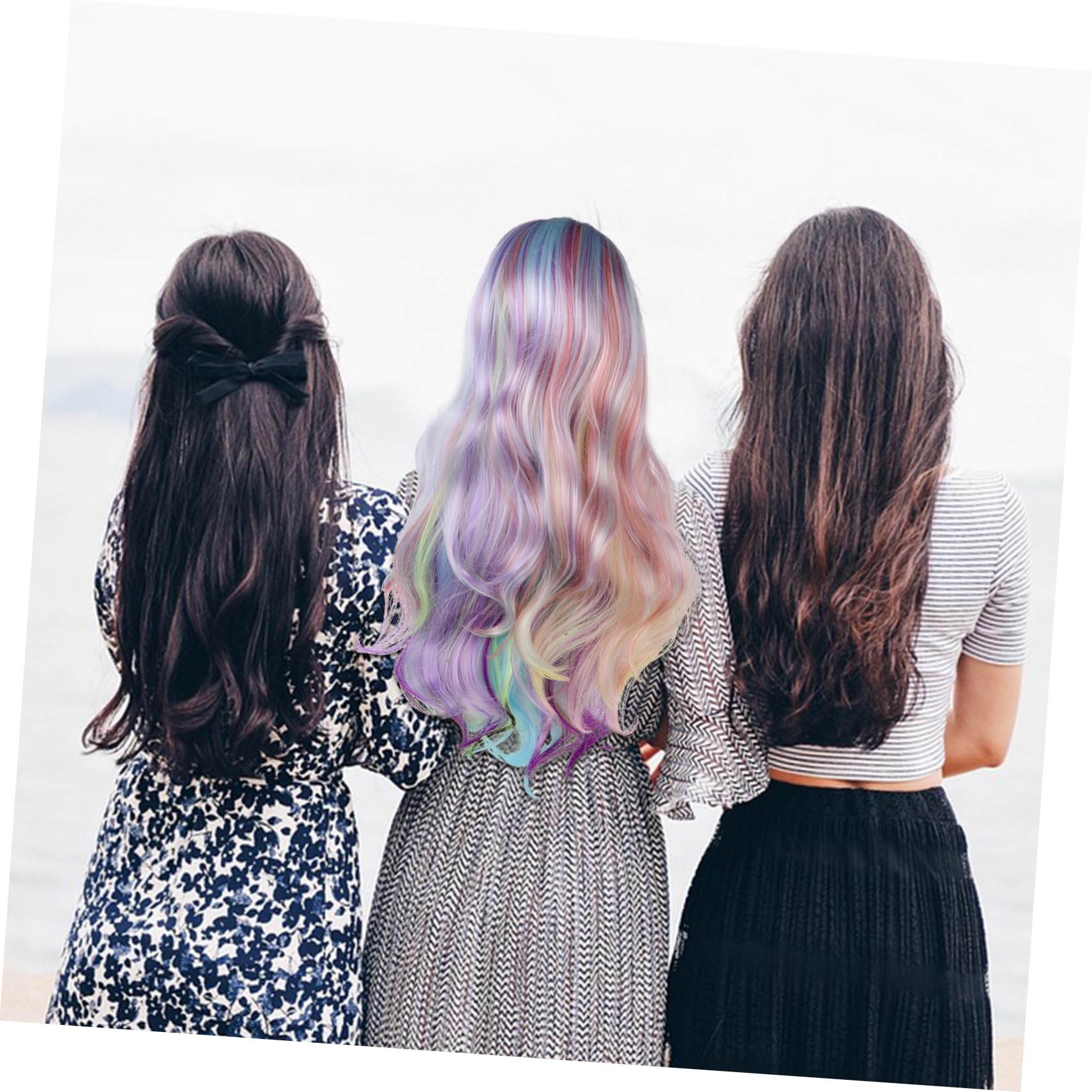 BESTYASH Regenbogen Perücke Regenbogen-cosplay-perücke Wellige n Halloween-kostüm Braune n Für Damen Aus Echthaar Lockig, Wellig Neon Mit