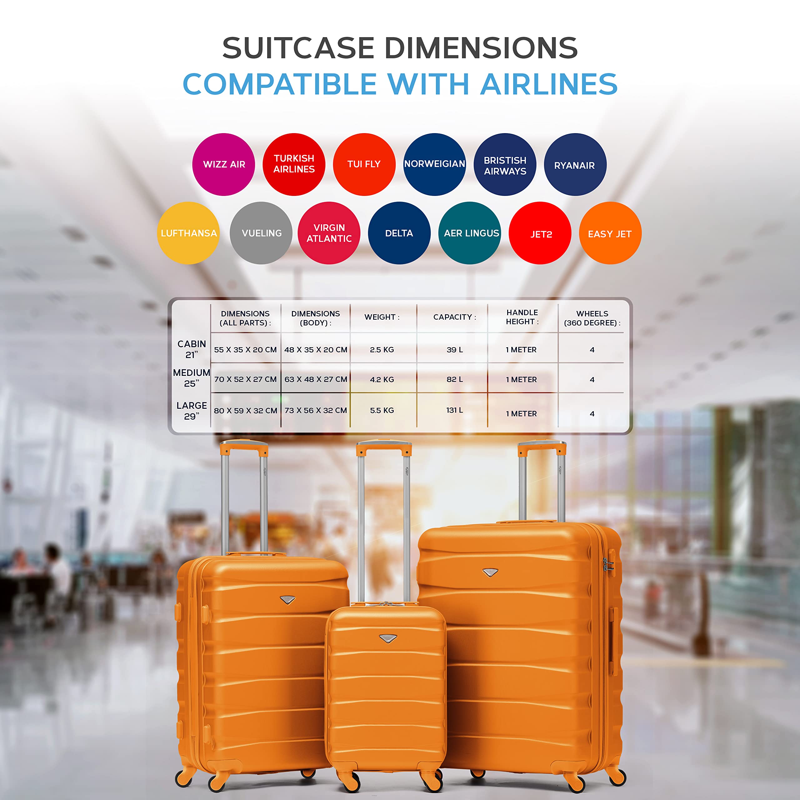 Flight Knight ABS 3 Tailles Valise Legere Compatible avec Air France, Hop! easyJet, RyanAir Et Bien d'autres! Bagage a Main 55x35x20 cm Et Bagage en Soute Grande avec 4 Roues.