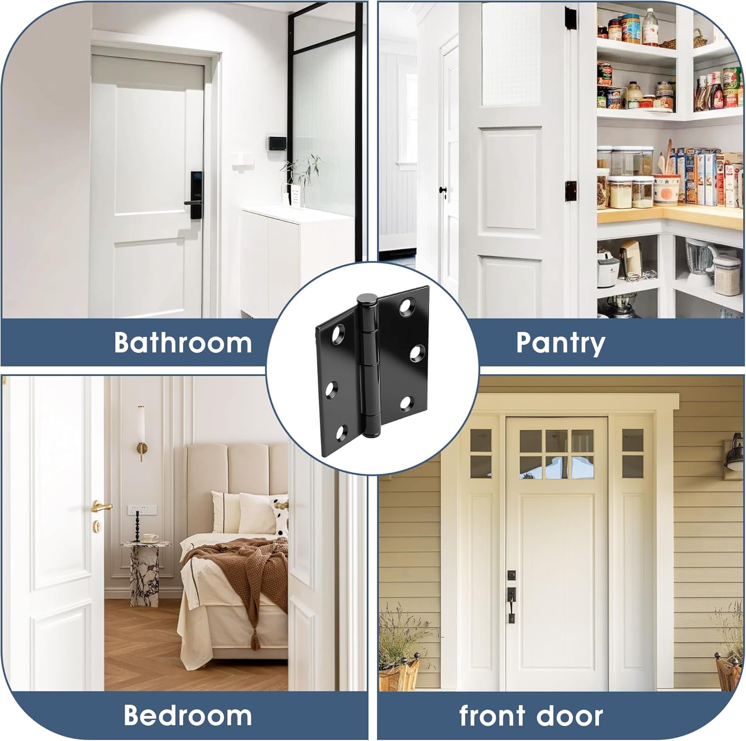 24 Pack 3 Inch Door Hinges, Heavy Duty Metal Square Hinge for Interior & Exterior Doors Soft Close 3"x3" Bisagras para Puertas Rust Resistant 6 Hole Door Hardware for Hollow Core Doors