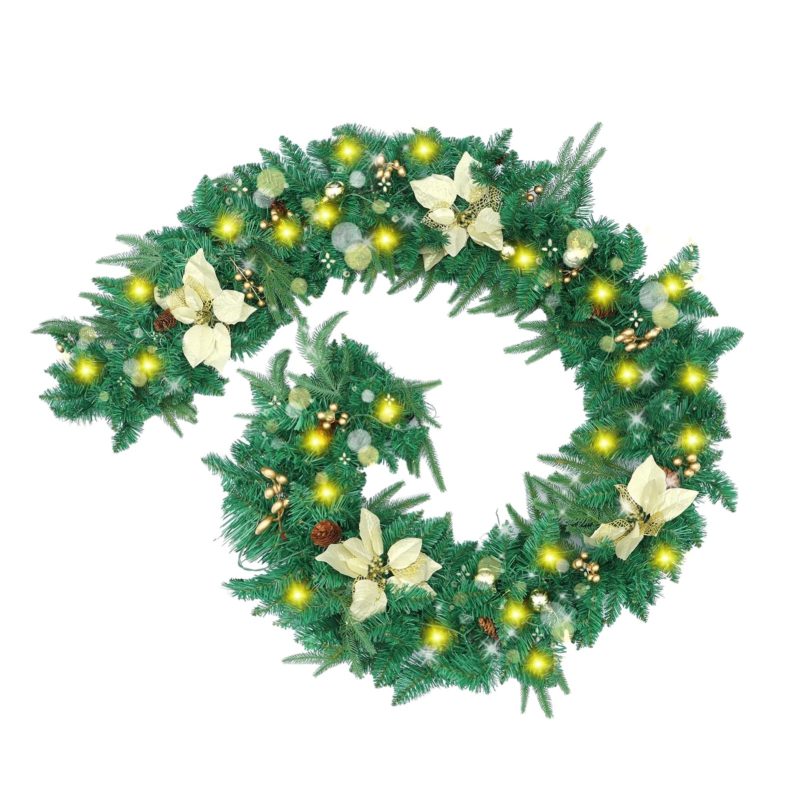 Christmas Garland 9FT 300 Branch 60 LED Dalliwow Prelit Christmas