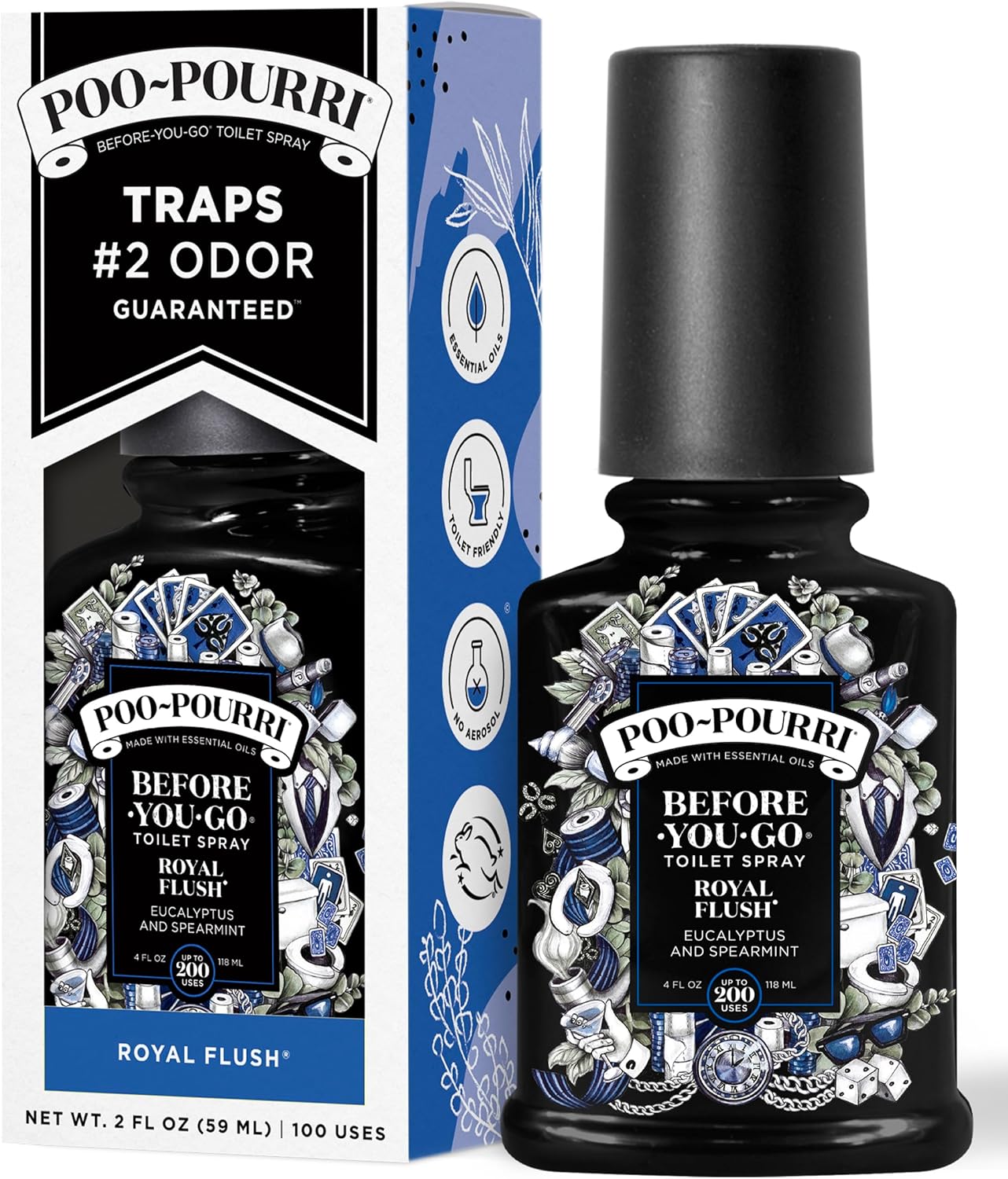 Poo-Pourri Royal Flush Toilet Spray, Eucalyptus & Spearmint, 2 Fl Oz - Traps Odors Before They Start