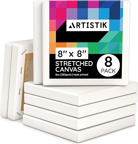 ARTISTIK Lienzo estirado para artistas, 100 % algodón, sin ácidos, triple imprimado con gesso estirado, suministro de pintura artística (paquete de