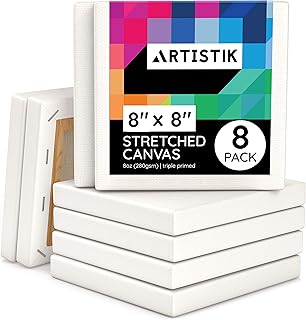 Artistik Stretched Canvas - Artist Quality Acid Free Triple Primed Gesso Stretched Canvases Quality Art Paint Supply (Pack of 8 - 8