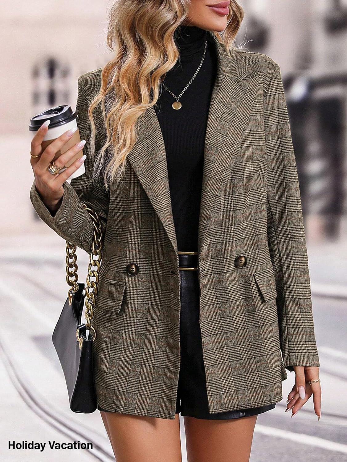 Mina Self Women's 2026 Spring Plaid Houndstooth Blazer Jacket - Fully Lined Button Lapel Casual Work Office Suit with Pockets - Image 4