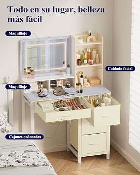 Kitsure Makeup Vanity with Mirror and Lights, 90 x 45 x 133 cm