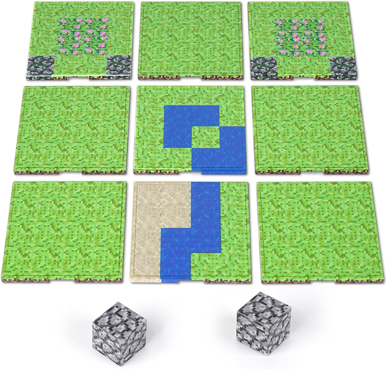 11-Piece Magnetic Tile Baseplate Set, 9 Terrain Mats, 2 Blocks