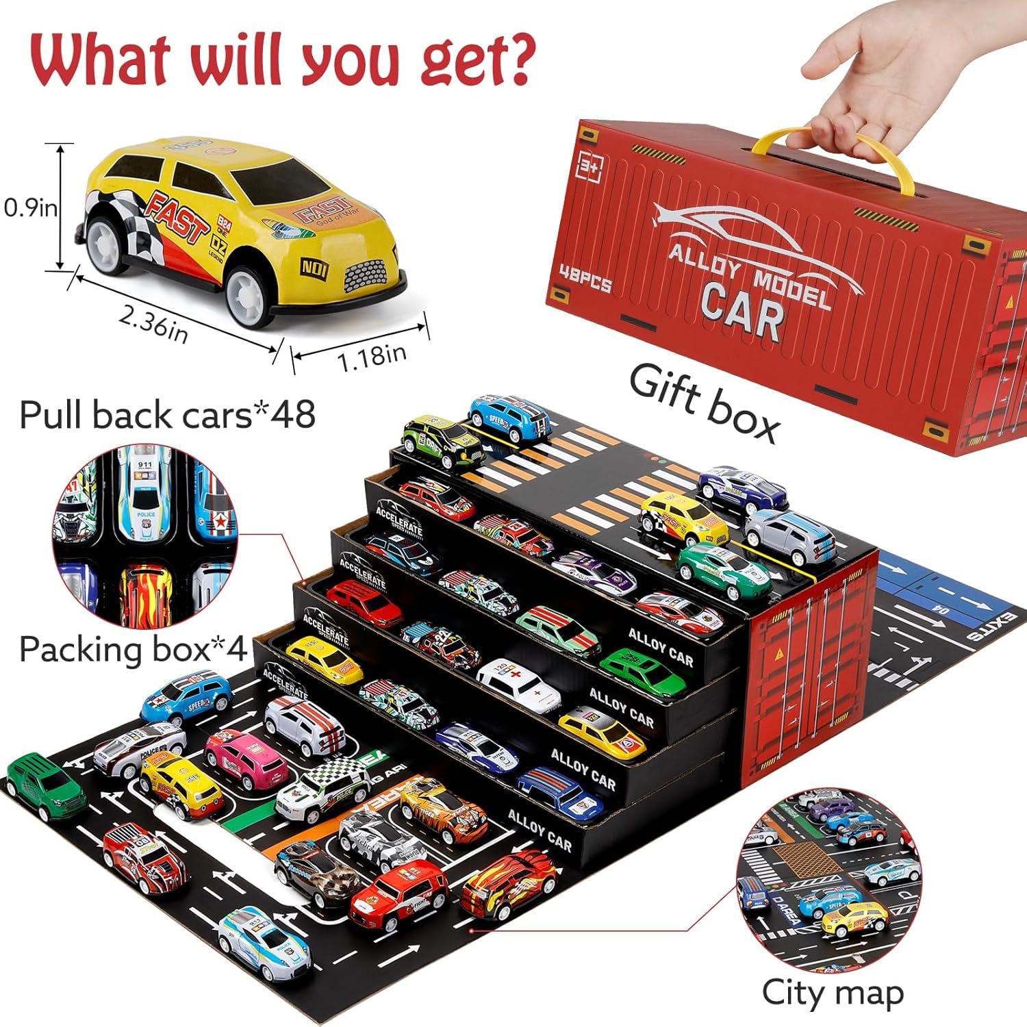48 Pcs Pull Back Car Set, Alloy Racing Car Toys, Bulk Mental Trucks Toy Vehicles Set, Toy Cars for Kids Ages 3-8, Goodie Bag Stuffers, Mini Cars, Party Favors for Kids Boys & Girls 4