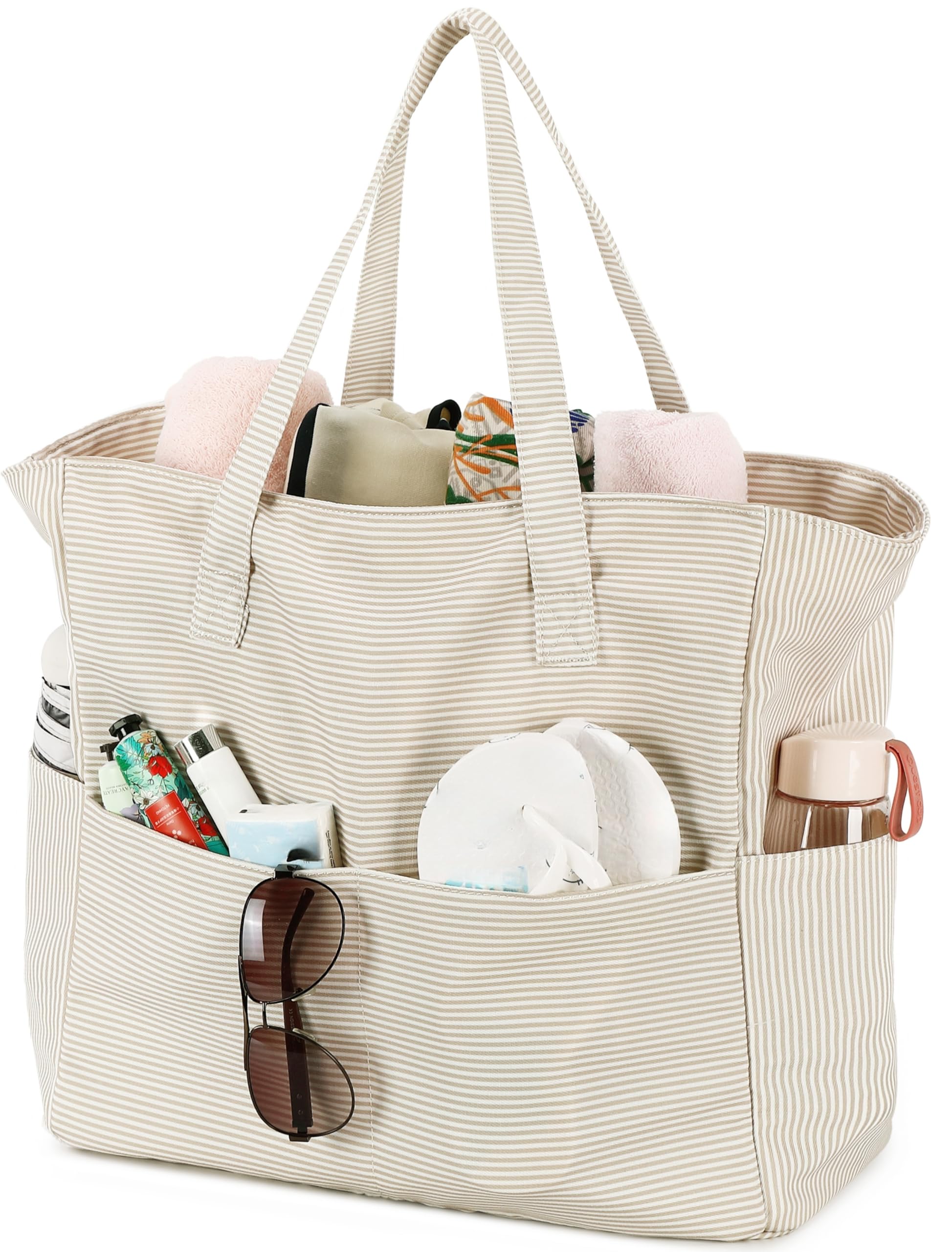 LEDAOU Beach Bag Waterproof Sandproof Women Beach Tote Pool Bag with Zipper for Swim Gym Grocery Travel with Wet Pocket