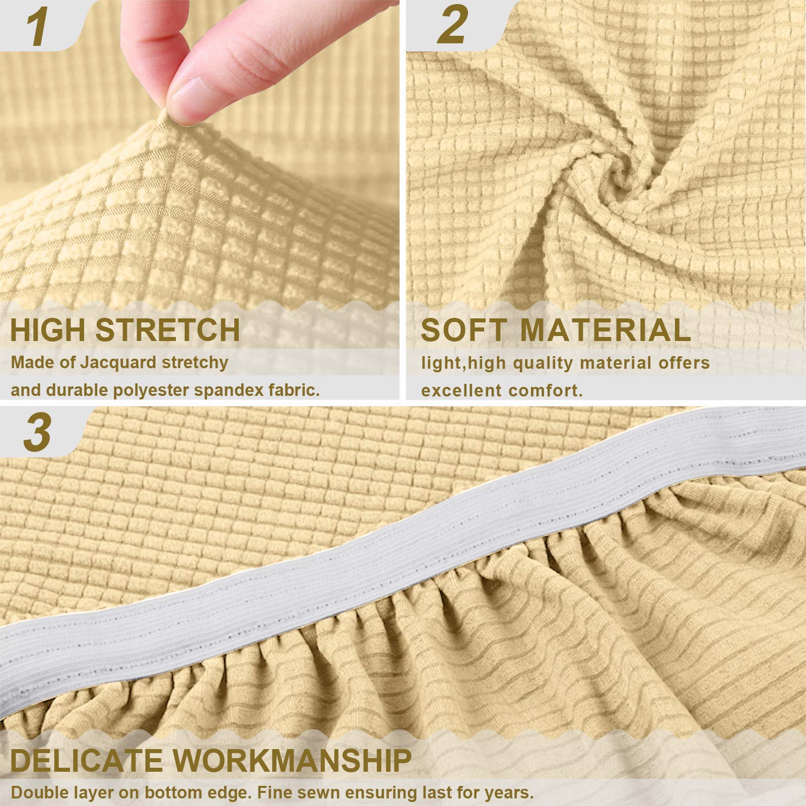 TAOCOCO Copriseduta Divano Elasticizzato Alta qualità Protezione del Cuscino Sedile del Divano Lavabile (3 Posti, Beige)