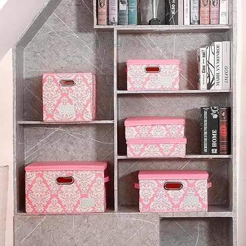 Miniatura 7 de SEEKIND Caja de almacenamiento contenedores de almacenamiento decorativos con tapa juego 6 en 1 con asas plegables para ahorrar espacio para brasier