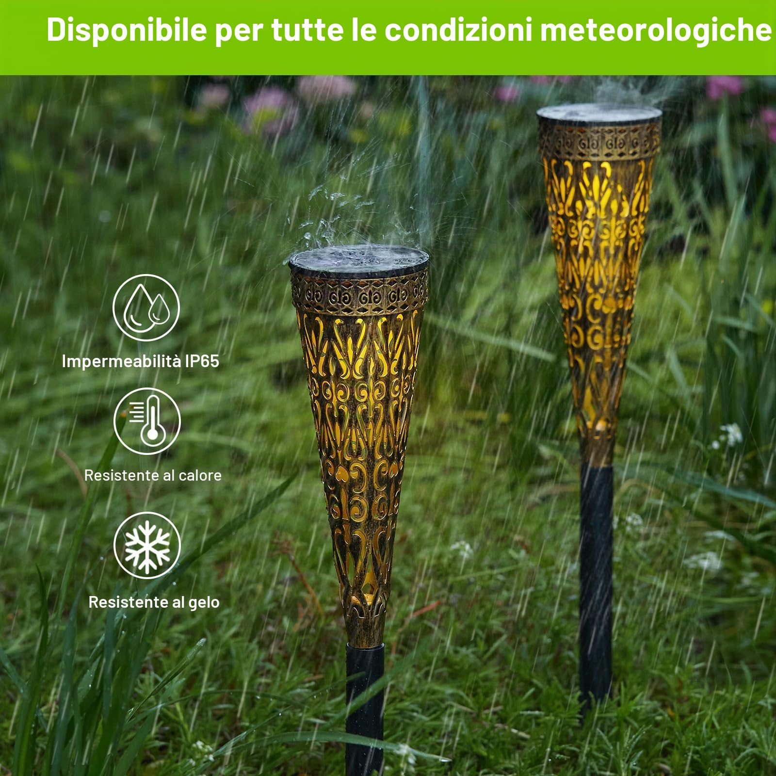 GEARLTIE - Lampade solari per esterni, 4 pezzi, 800 mAh, luci solari per esterni, con LED caldo/bianco, IP65, resistente alle intemperie, balcone, decorazione da giardino, in metallo, lanterne solari