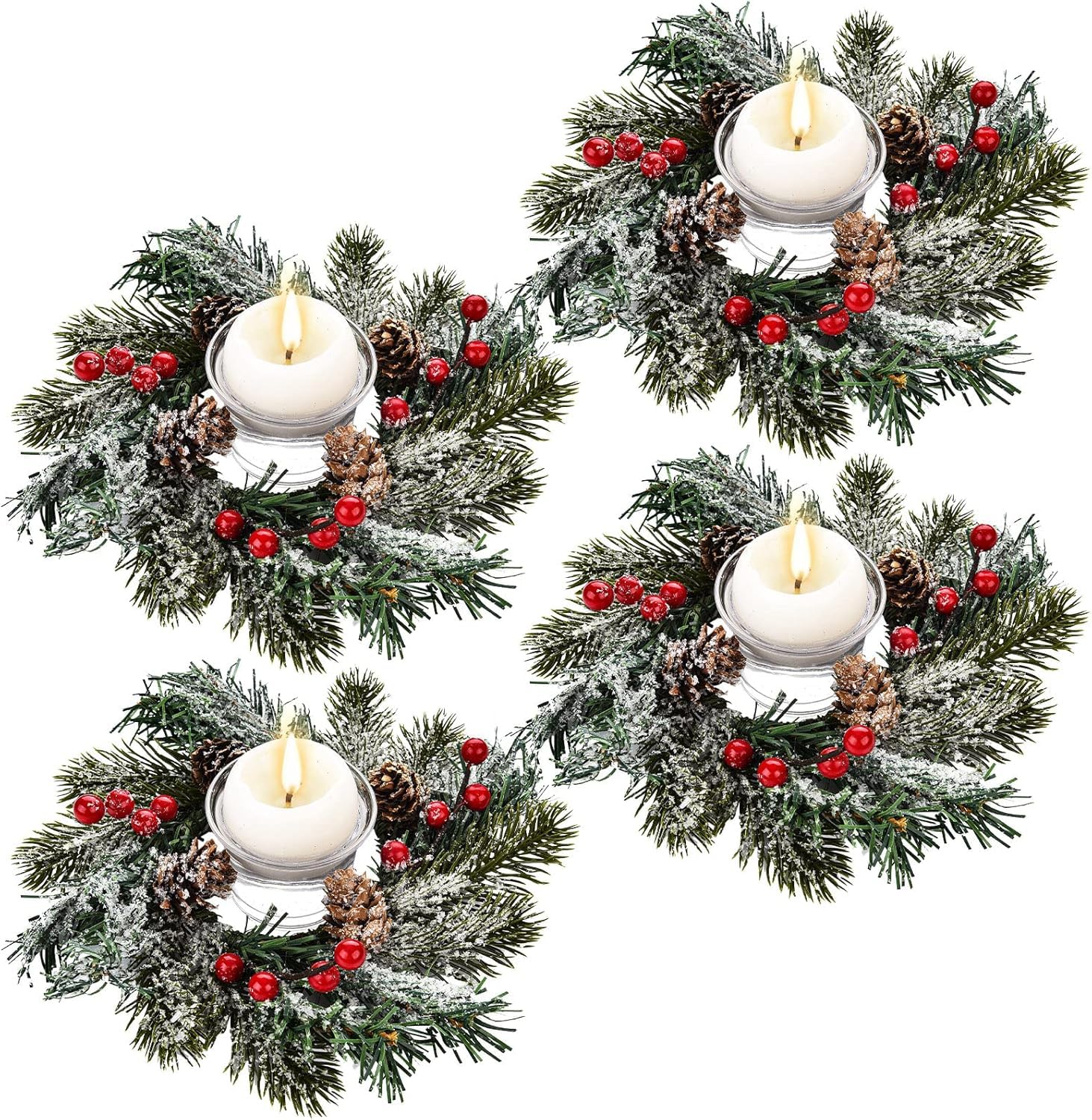 4 Stück Weihnachts Kerzenringe, 20CM Künstlicher Roten Beeren