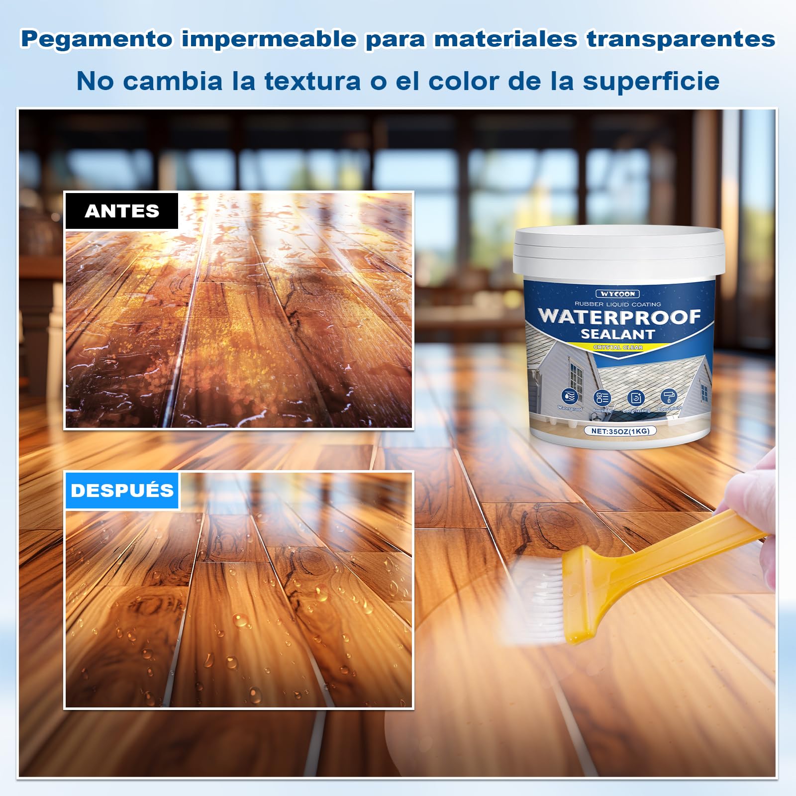 Impermeabilizante Transparente 1KG | Hidrofugante Invisible, Sellador Impermeable para Interiores y Exteriores | Reparación de Fugas en Baño, Inodoro, Tejado, Paredes, Azulejos