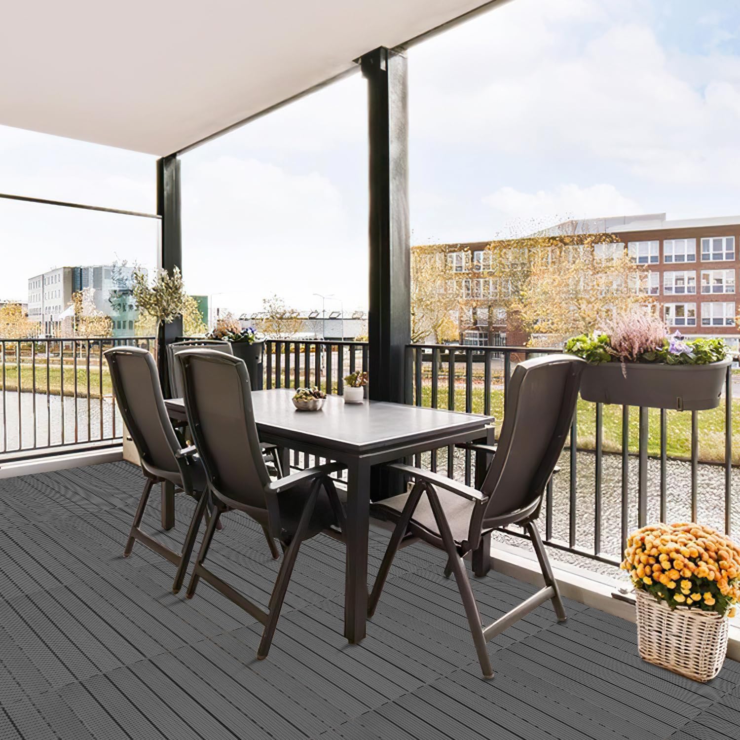 60 Stück WPC Terrassenfliesen, 30x60 cm WPC Fliesen,Gartenfliesen mit Klick-System,Terrassendielen Balkonfliesen Klickfliesen,Terrassendielen Wasserfest,für 10m² Anthrazit