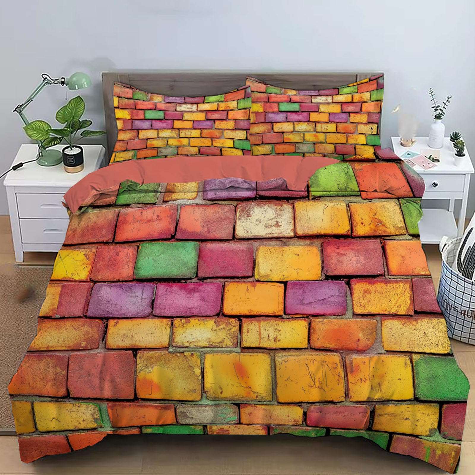 Housse de couette 260x240 street style graffiti parure de lit colorée en microfibre