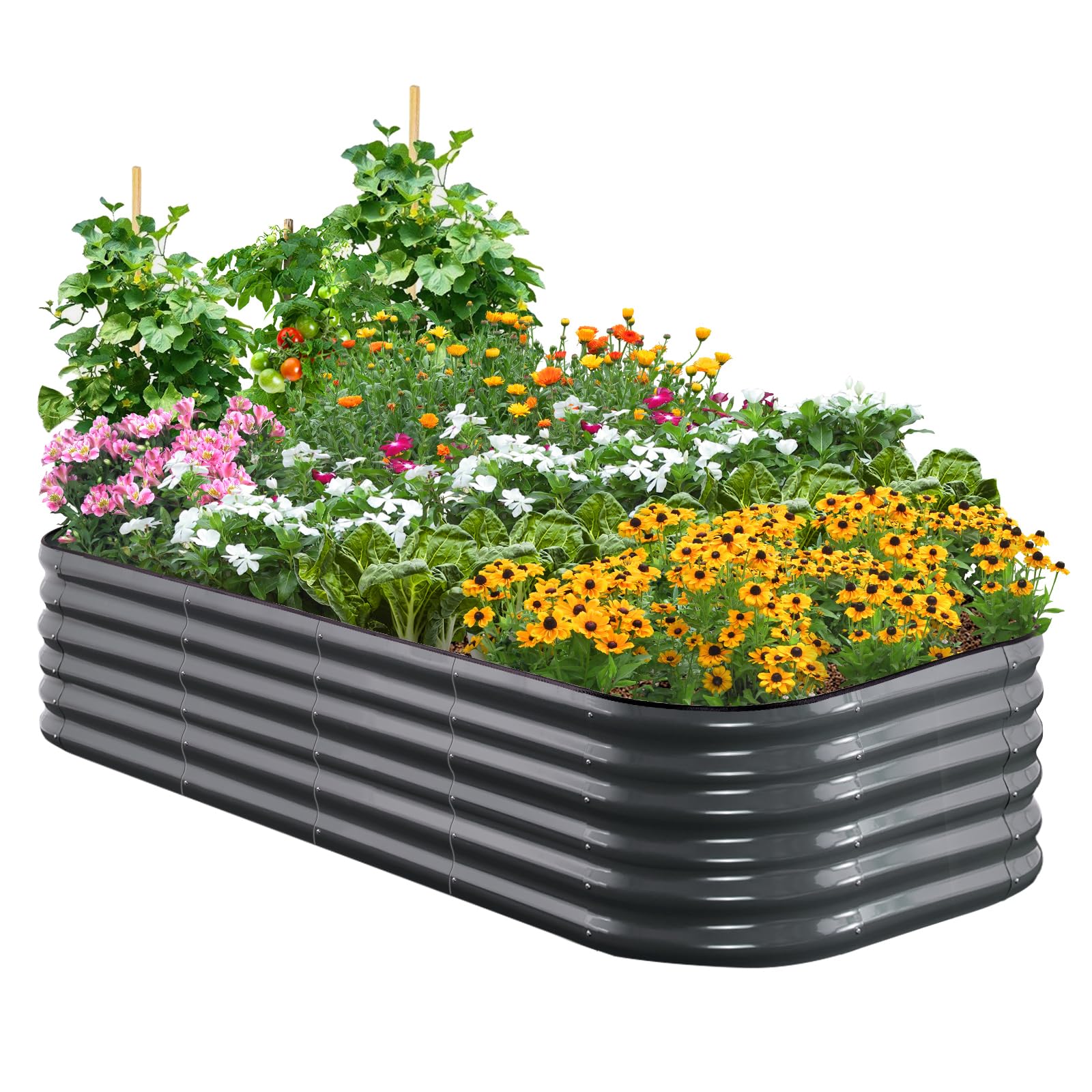 Quictent Hochbeet 180x90x45cm Oval, Pflanzkasten aus Metall,Gemüsebeet für Garten, steckbar & stapelbar Pflanzenbeet für Aussenbereich,Grau