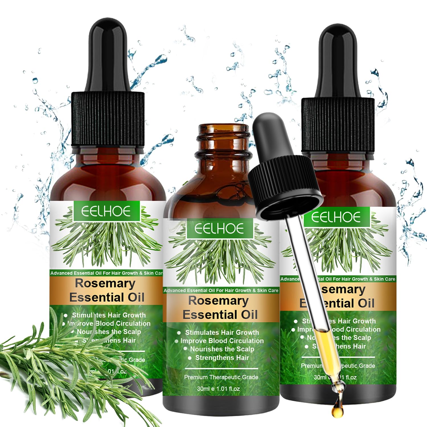 Aceite de Romero para el Cabello, 90ML Rosemary Oil Hair Growth, Aceite para el Pelo, 100% Puro y Natural Aceite Romero Cabello Seco y Dañado, Aceite Esencial Romero Estimula Crecimiento Cabello