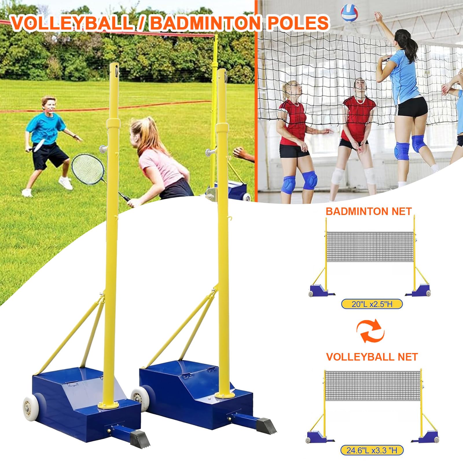 Rete da badminton e pallavolo, altezza regolabile 1,5-2,1 m, rete portatile autoportante per sport indoor o outdoor, ideale per attività in giardino o in spiaggia