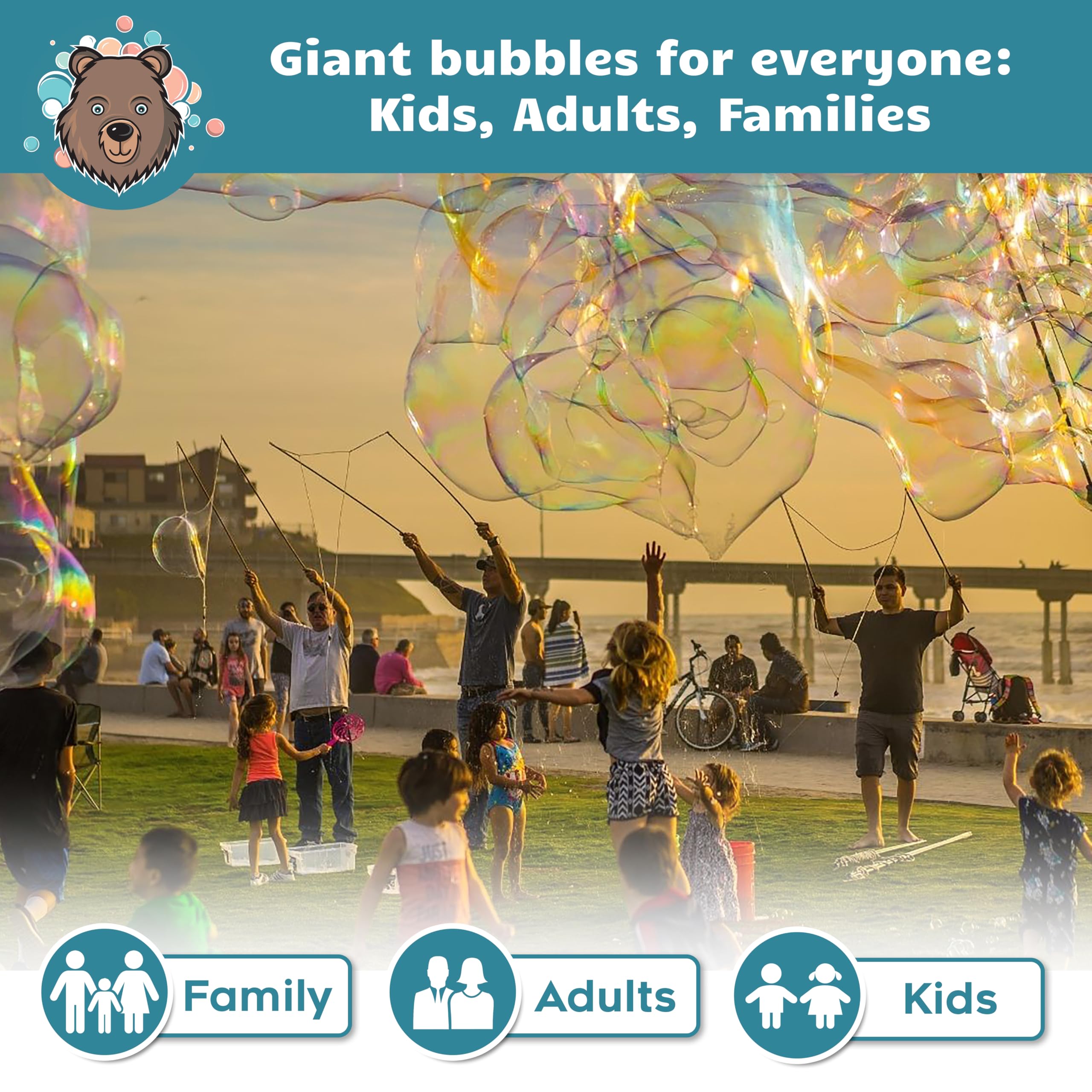 Bubble Brothers - Riesenseifenblasen Pulver für 20 Liter Seifenblasenlösung große und haltbare Seifenblasen Seifenblasenflüssigkeit 4 x 5 Liter Nachfüllflasche Geschenk Giant Soap Bubbles Mixture