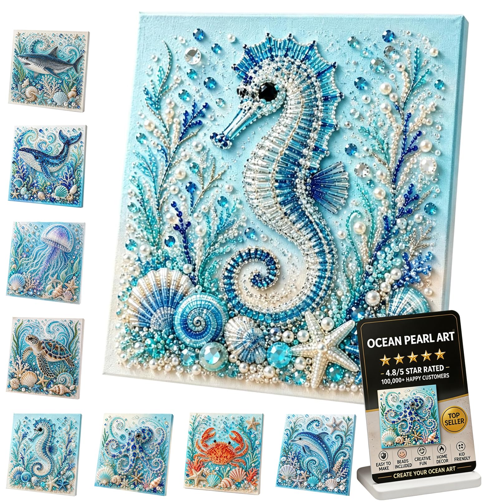 XIANGSHI Ocean Theme Pearl Art DIY Kit, 3D Diamond Painting Crafts for Adults, Diamond Pearl Painting Kit Wall Art, DIY Pearl Mosaic Craft Set for Beginner, Coastal Home Decor (#D)