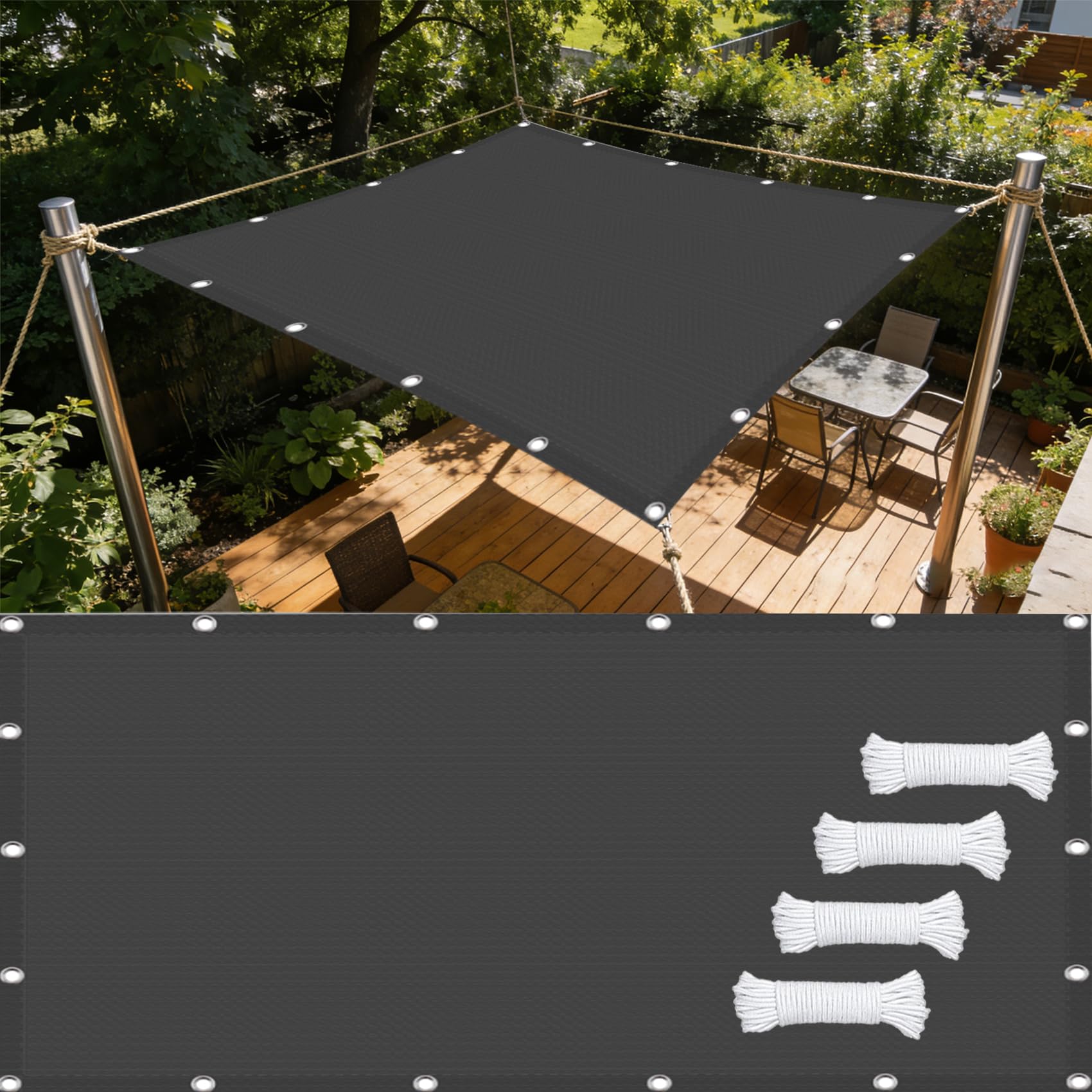 Toile ombrage 190x345 cm gris foncé rectangulaire pour pergola et serre
