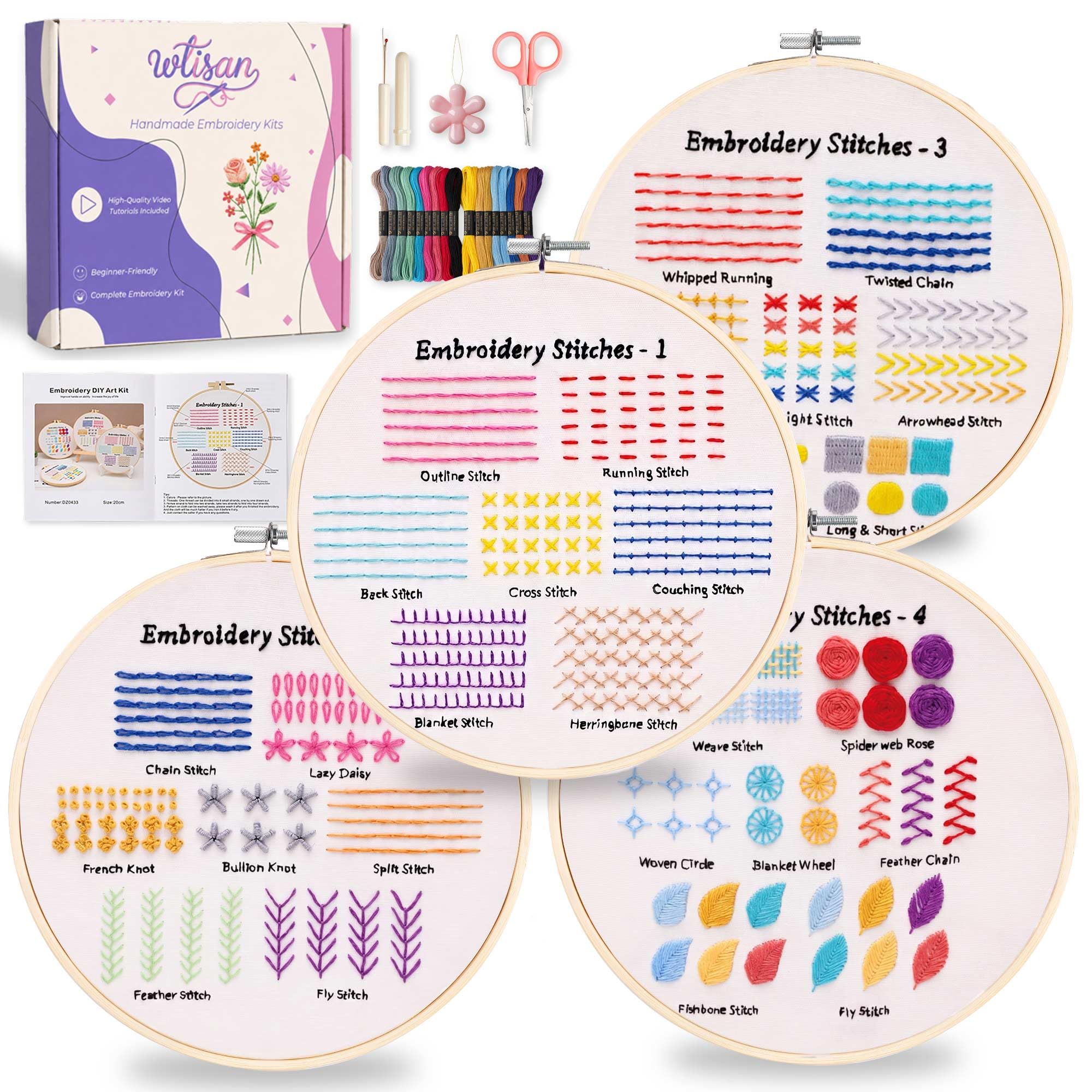 Beginner Embroidery Kits - 4 Pack Floral Designs -10