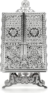 Islamic Metal Quran Box with Stand, Kaaba Door Motif, Islamic Decorations for Home, Muslim Home & Table Decor, Perfect Islamic Gifts, Gray