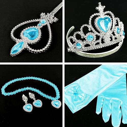 Miniatura 6 de Juego de 6 accesorios de vestir de princesa en caja, juego de 6 vestidos de Elsa para niñas pequeñas con corona de Elsa, varita, guantes, collar,