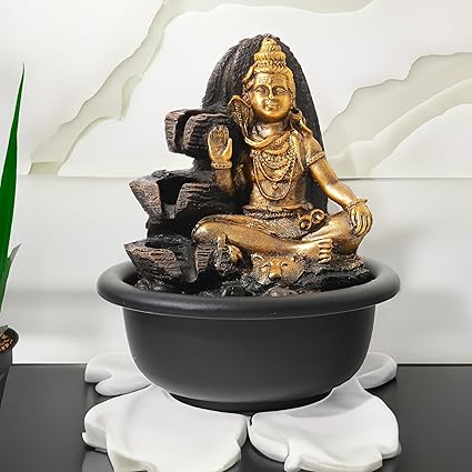 UMAI Buddha Idol Water Fountain for Home Decor (19cm) LED Lights | Waterfall Fountains for Living Room, Garden, Office, Reception,Tabletop | Home Decor Items (Shiva Idol Fountain)