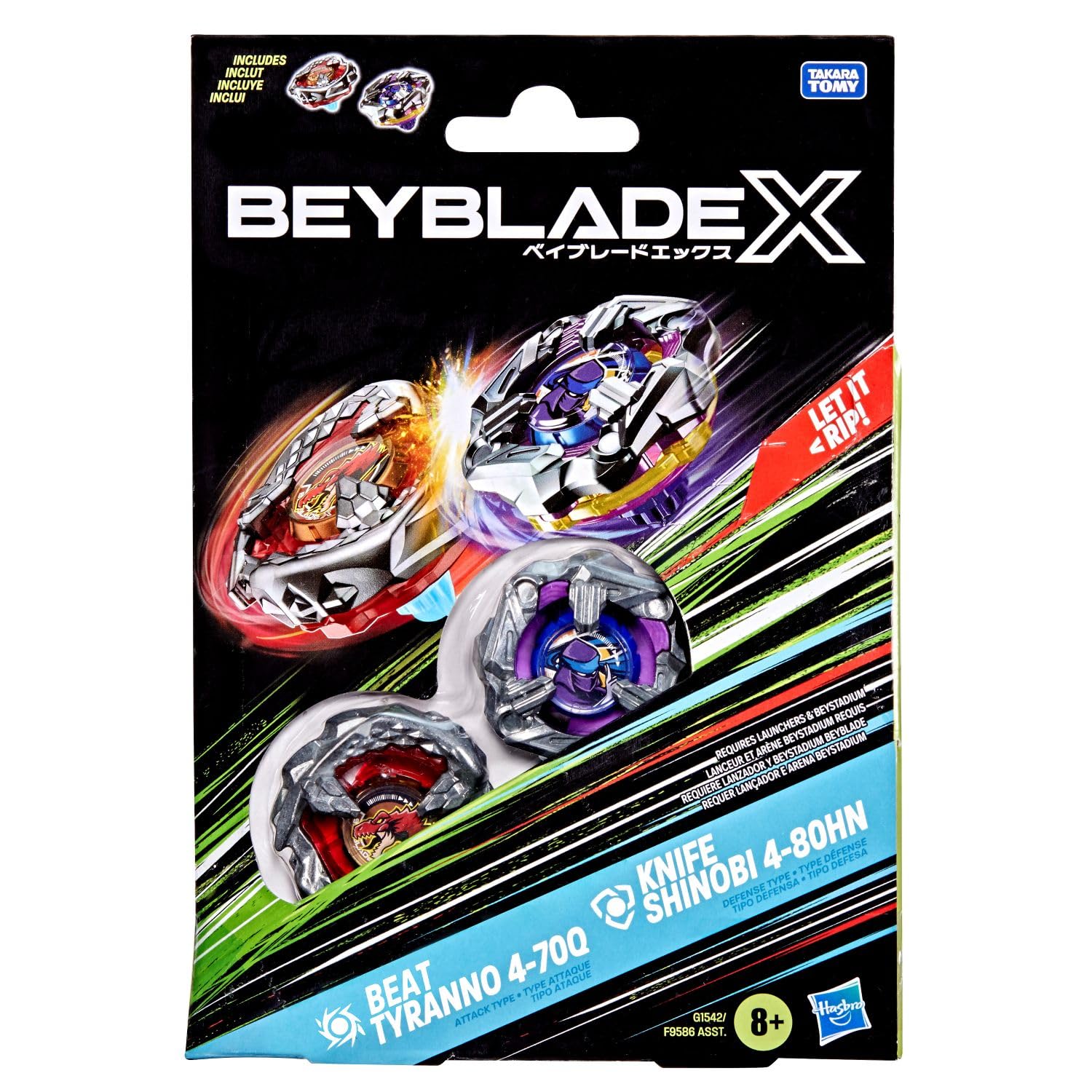 Conjunto duplo Beyblade X Beat Tyranno 4-70Q & Knife Shinobi 4