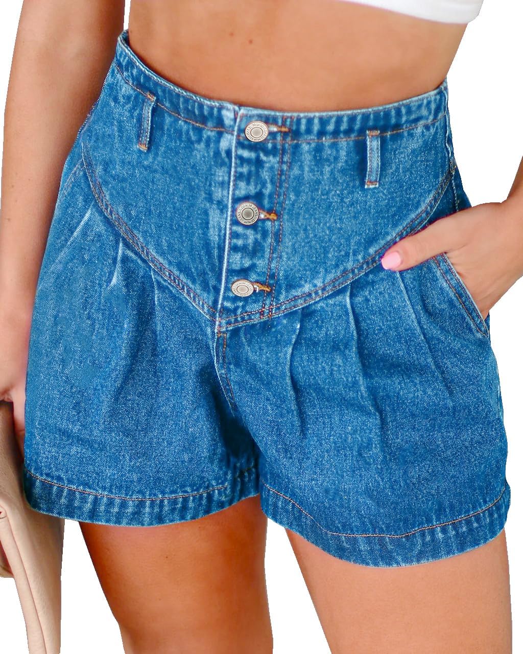JMITHA Women Mid Rise Ripped Jeans Shorts Casual Stretchy Denim Shorts Frayed Raw Hem
