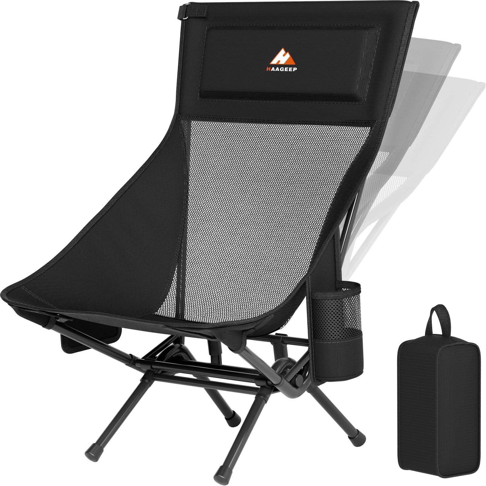 Photo 1 of Armless Rocking Camping Chair for Adults, Portable Folding Outdoor Rocker with Spring-Action Technology, Heavy Duty Mesh Camp Chair for Fishing, Tailgating & Picnic, Supports up to 500 lbs, Black