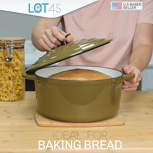 Miniatura 6 de Lot45 Juego de utensilios de cocina de hierro fundido esmaltado, 7 piezas antiadherentes de hierro fundido recubierto de cerámica, cacerola y horno