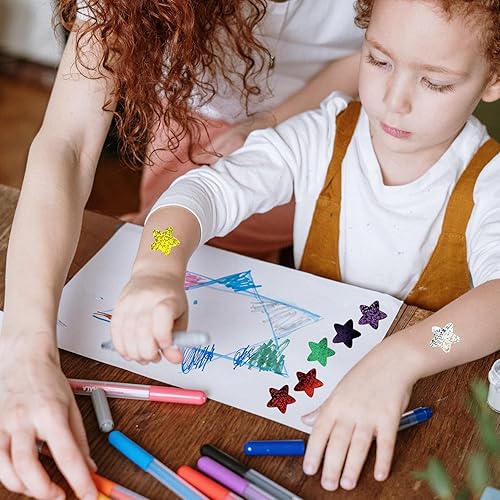 Miniatura 5 de Paquete de 500 calcomanías de estrella con purpurina, calcomanías de estrella pequeña de 1 pulgada, calcomanías de estrellas brillantes para