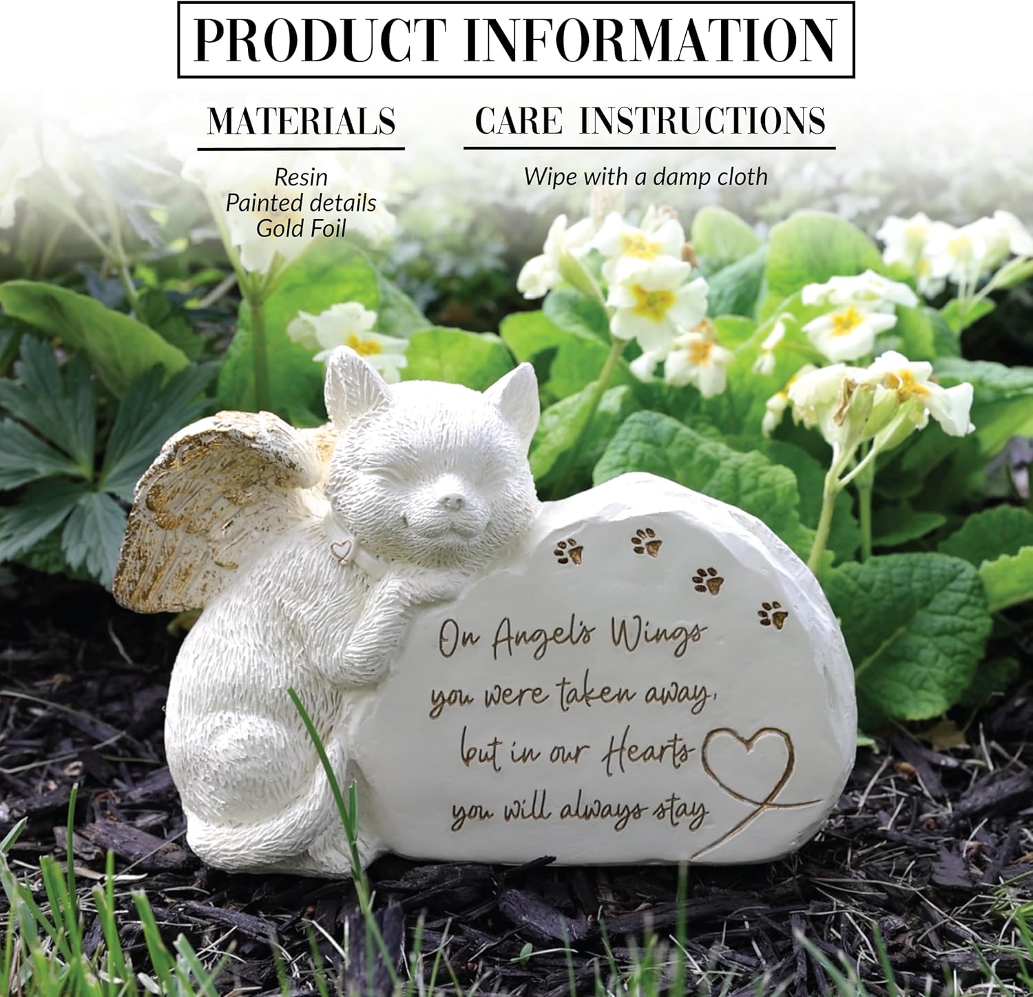 Pavilion Gift Company - On Angels Wings You Were Taken Away But In Our Hearts You Will Always Stay - 7.5" Angel Wing Cat Garden Memorial Stone Bereavement Memorial Loss Of Loved One Gift Rescue Kitten