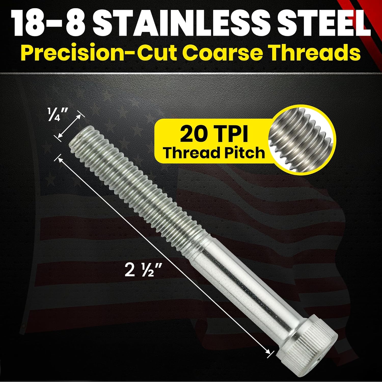 Chenango Supply 1/4-20 x 2-1/2 Stainless Steel Socket Head Cap Screws – 18-8 Stainless, Full Thread, Hex Drive 3/16, Coarse Thread Machine Screws, 25 Pieces (1/4-20 x 2-1/2")