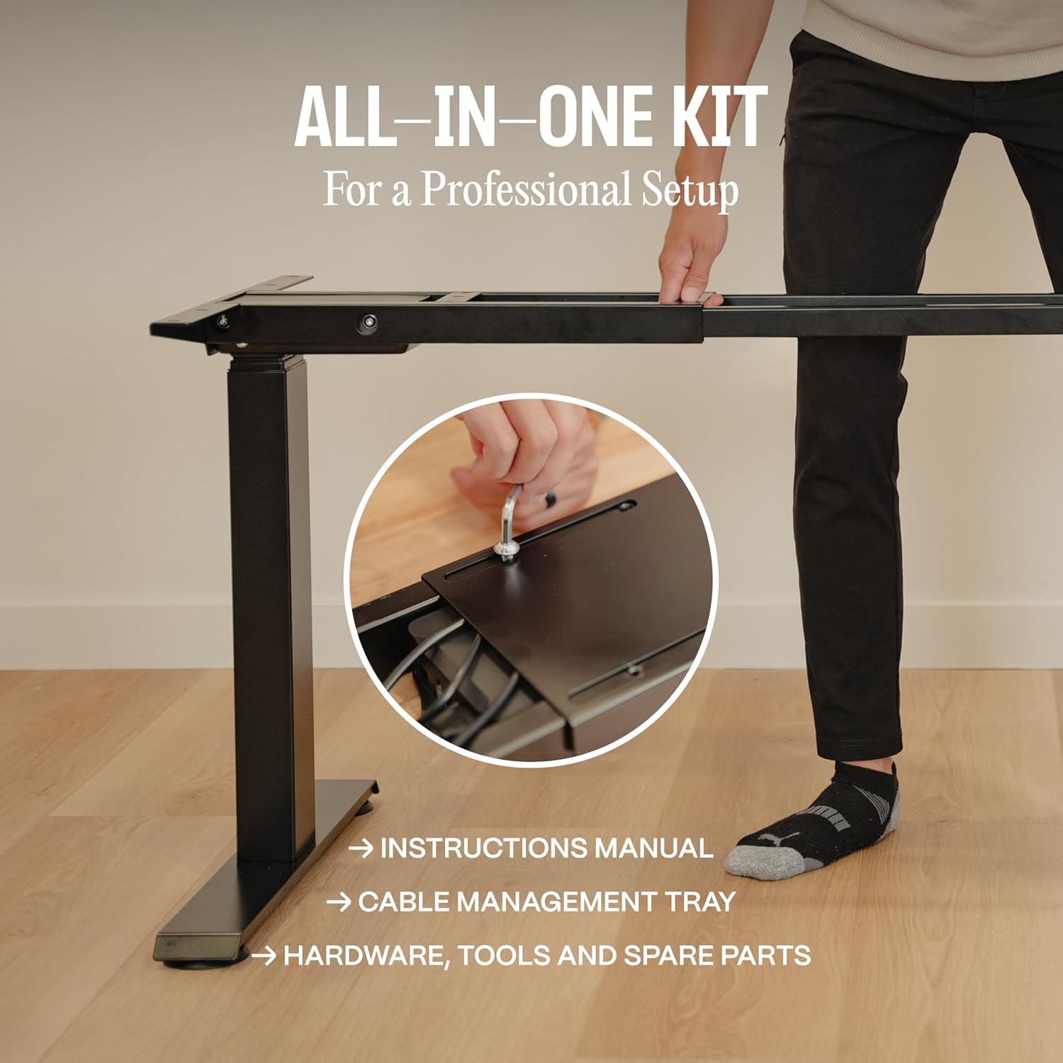 COREMINDED Dual Motor Standing Desk Frame – Heavy Duty, Powerful, 3 Stages Electric Height Adjustable Stand Up Desk Frame for Workstations with LCD Controller & Extras (Black)