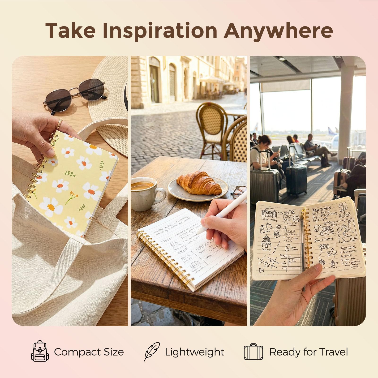 BOOKNOW 4 mini cuadernos en espiral A6, pequeños blocs de notas con rayas universitarias, bonitos cuadernos de bolsillo para mujeres, regalo de oficina, suministros escolares