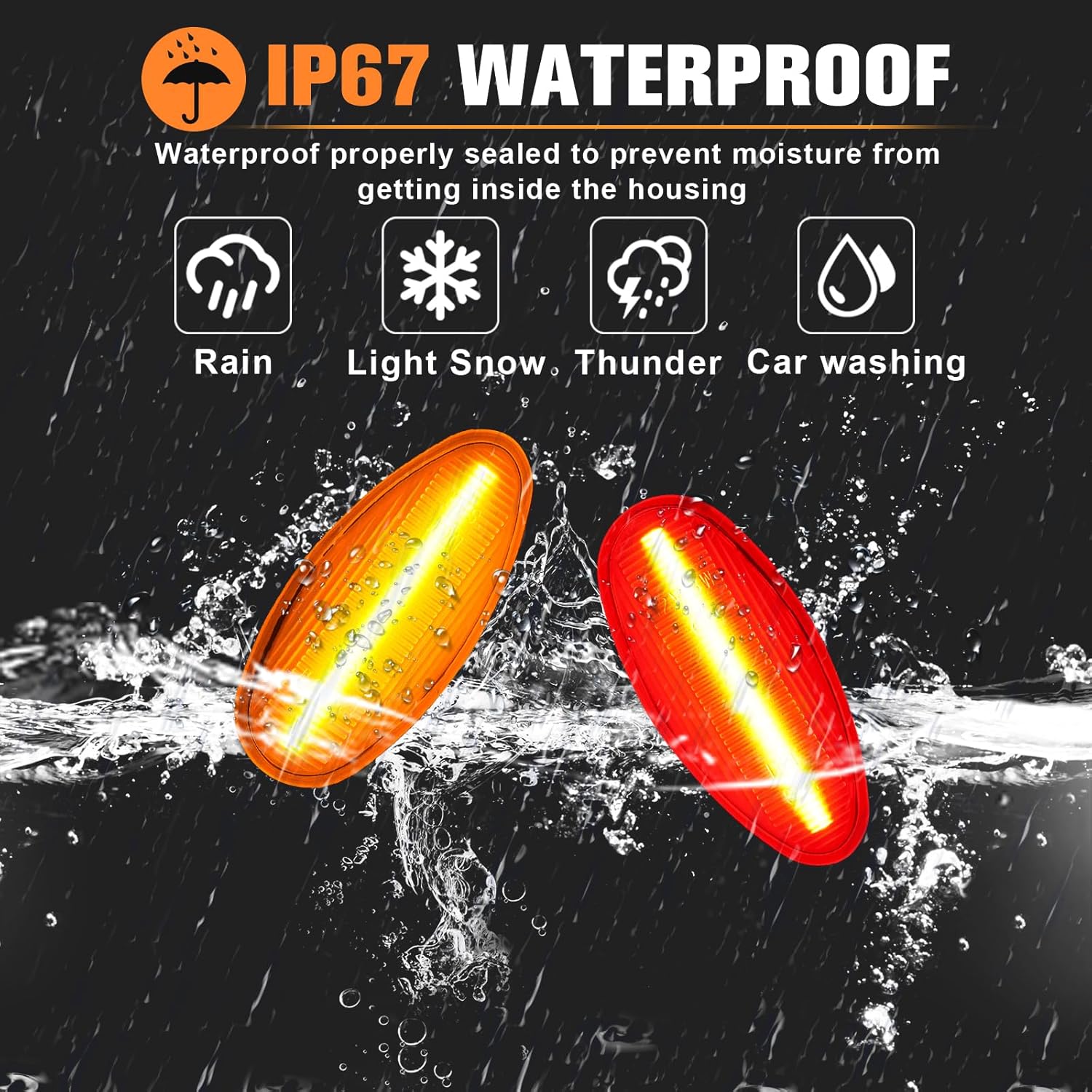 LED Dually Fender Side Marker Lights for 2001-2014 Chevy Silverado GMC Sierra 2500HD 3500HD, Chevy Silverado Amber Front Red Rear Bumper Side Markers, Clear Lens 4PCS