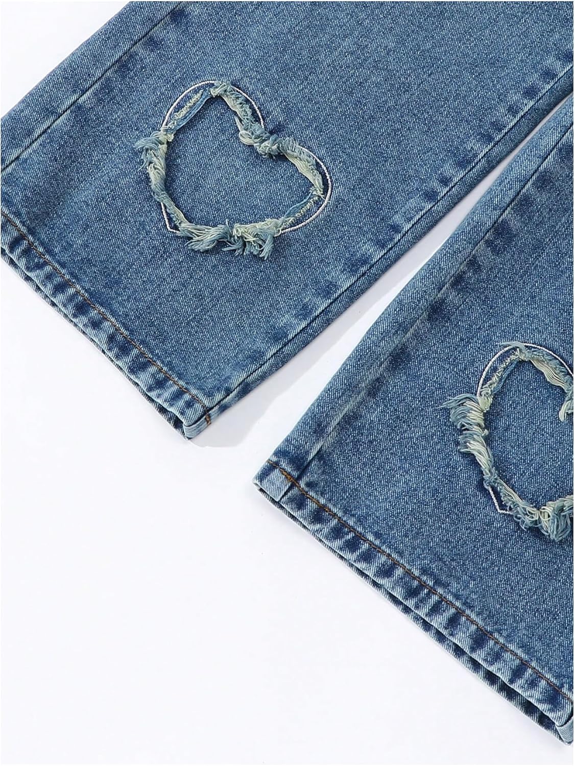 BEAUDRM Girl's Heart Patched Baggy Jeans Y2k Bow High Waisted Straight Leg Denim Pants Streetwear