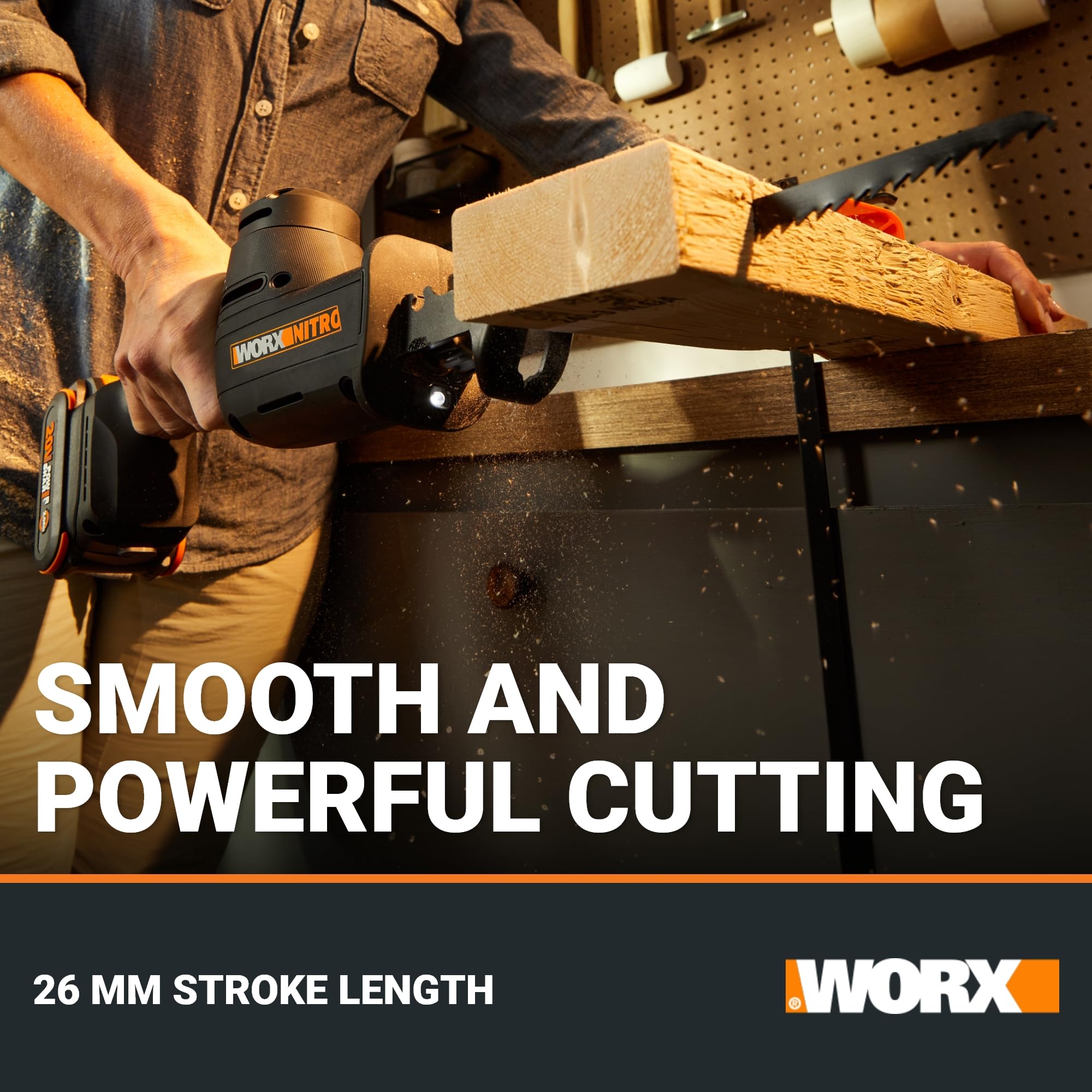 WORX | Sierra sable compacta WX501.9, 20V, Power Share, insercción universal, sin batería ni cargador