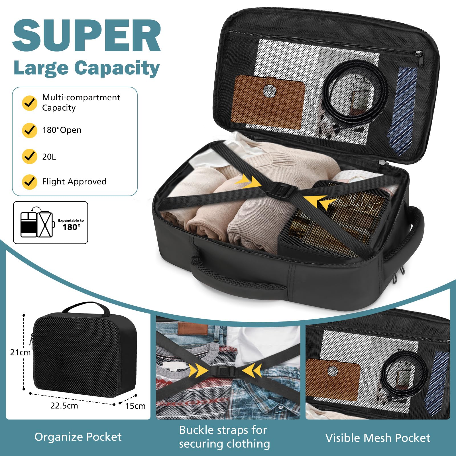 Vinstatin Zaino Bagaglio a Mano 40x20x25 cm Cabina Approvato Ryanair 20L Zaino Viaggio Business Unisex Leggero con Organizer (Nero)